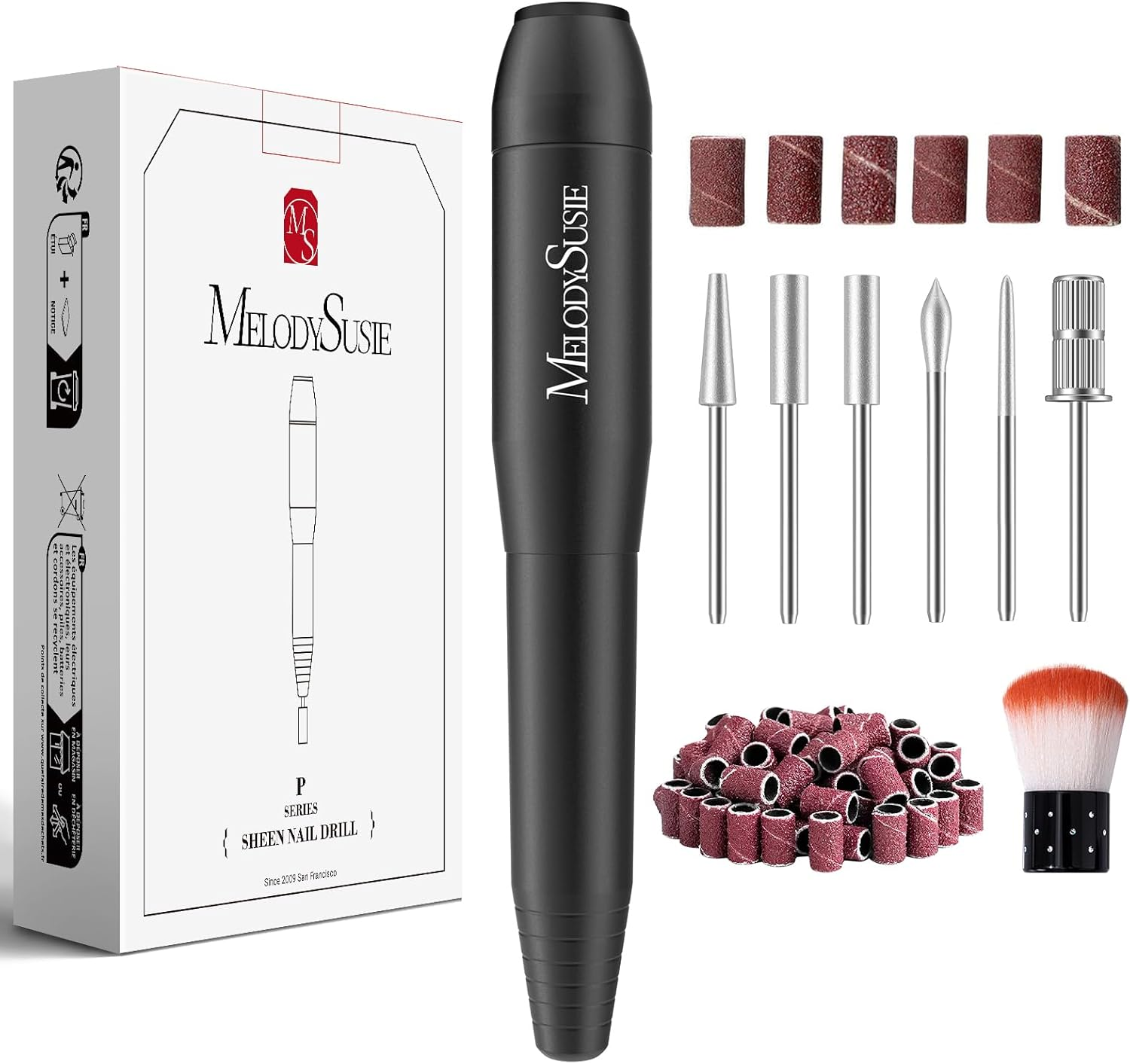 Melodysusie Electric Nail Drill Machine,Pc120I Portable Electric Nail File Efile Set for Acrylic Gel Nails, Manicure Pedicure Tool with Nail Drill Bits Sanding Bands Dust Brush, Black image number 3