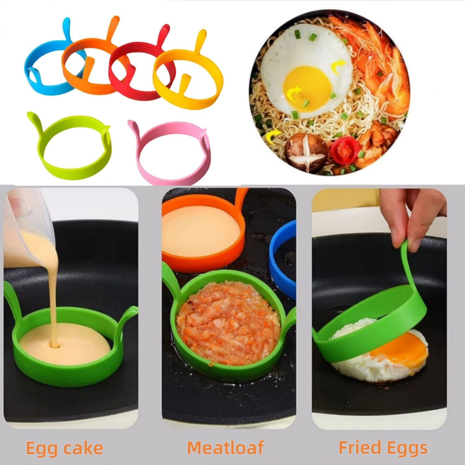 6Pcs Silicone Egg Ring Mold, Non Stick Fried Egg Mold round Egg Cooking Rings with Handle Heat Resistant Omelette Mould for Cooking and Frying,With2 Silicone Brushs image number 6