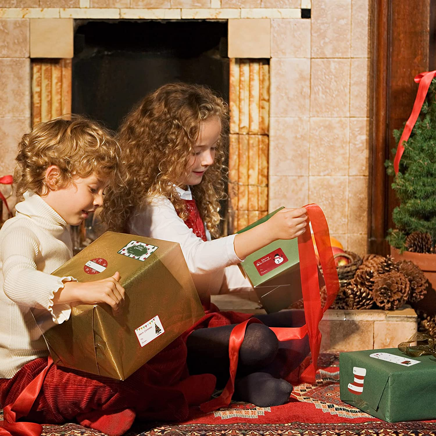 Hianjoo Gift Tags Stickers for Christmas, Gift Name Tags Stickers for Christmas Presents 112Pcs, 28 Designs Self-Adhesive Labels, to from Xmas Gift Tags Xmas Festival Birthday Wedding Decor image number 4