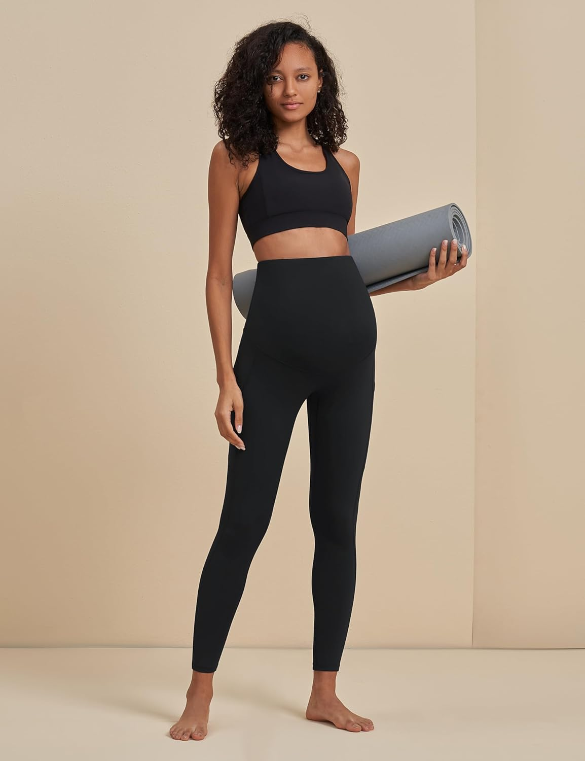 POSHDIVAH Women'S Maternity Workout Leggings over the Belly Pregnancy Yoga Pants with Pockets Soft Activewear Work Pants image number 5