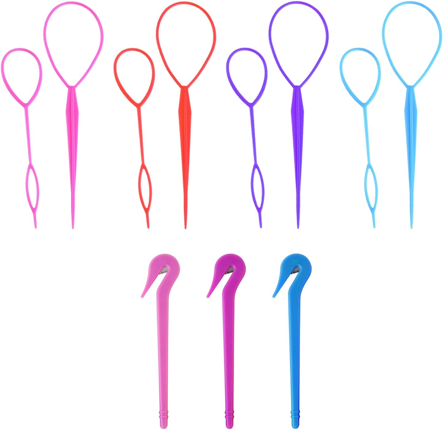 3 Sets of Hair Styling Tools, 3 Pieces of Elastic Rubber Band Remover, Ponytail Hairstyle Pulling Tool, Women and Girls Hair Styling Tools (Pink, Purple, Blue) image number 2