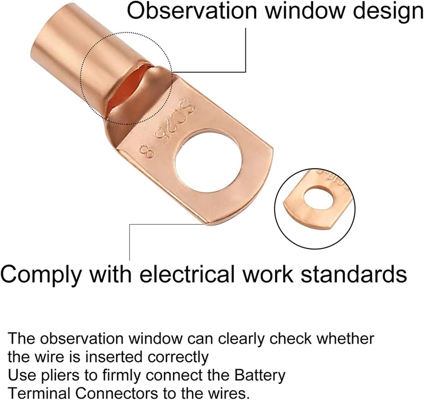 60PCS Copper Wire Lugs Tinned Battery Cable Lug Crimp SC Terminals Awg4/6/8/10/12;6/8Mm Ring Teminals;6/10/16/25Mm&sup2; Wire Connectors Crimp Terminal Assortment Kit image number 5