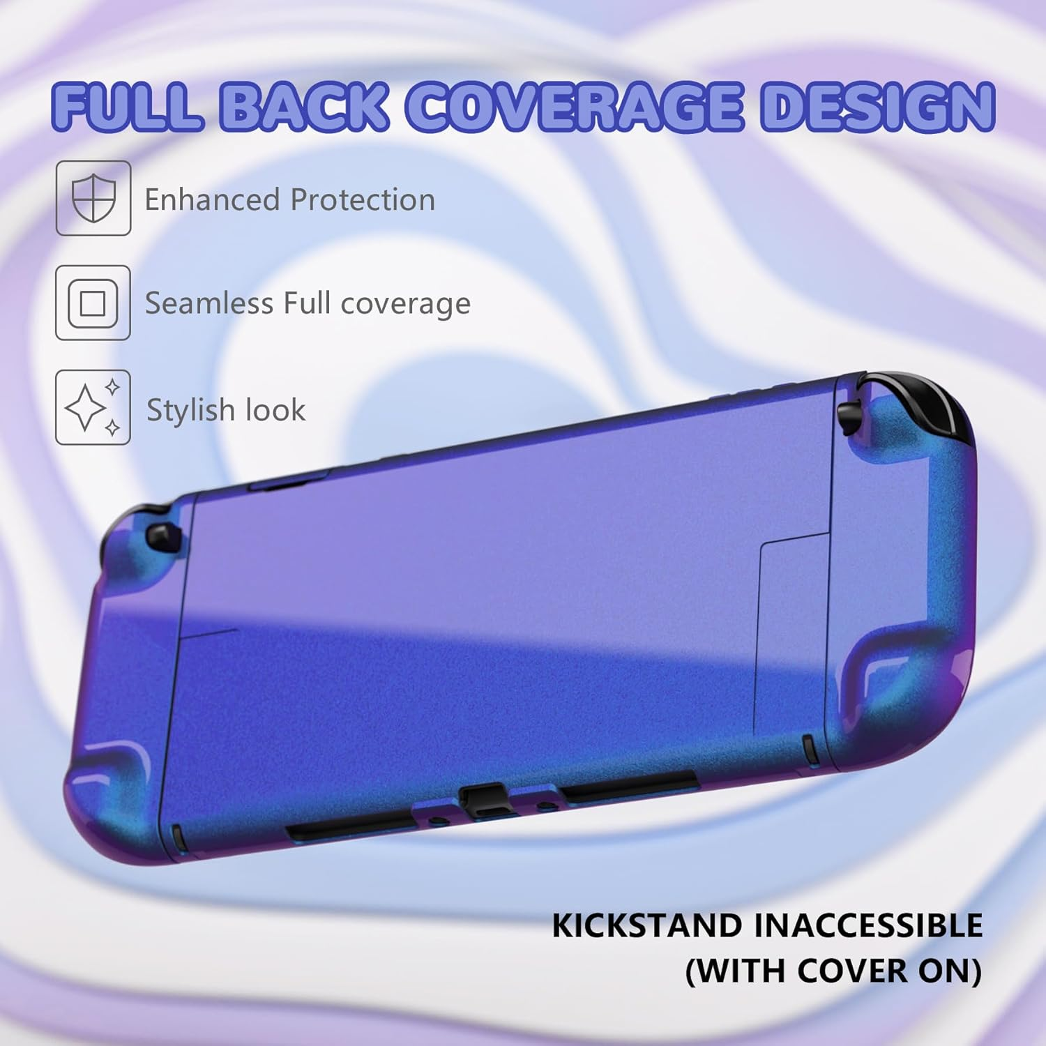 Playvital Glossy Protective Case for Nintendo Switch 2 with Extra Stand & Thumb Grip Caps | Solid Color Series, Chameleon Purple Blue image number 4