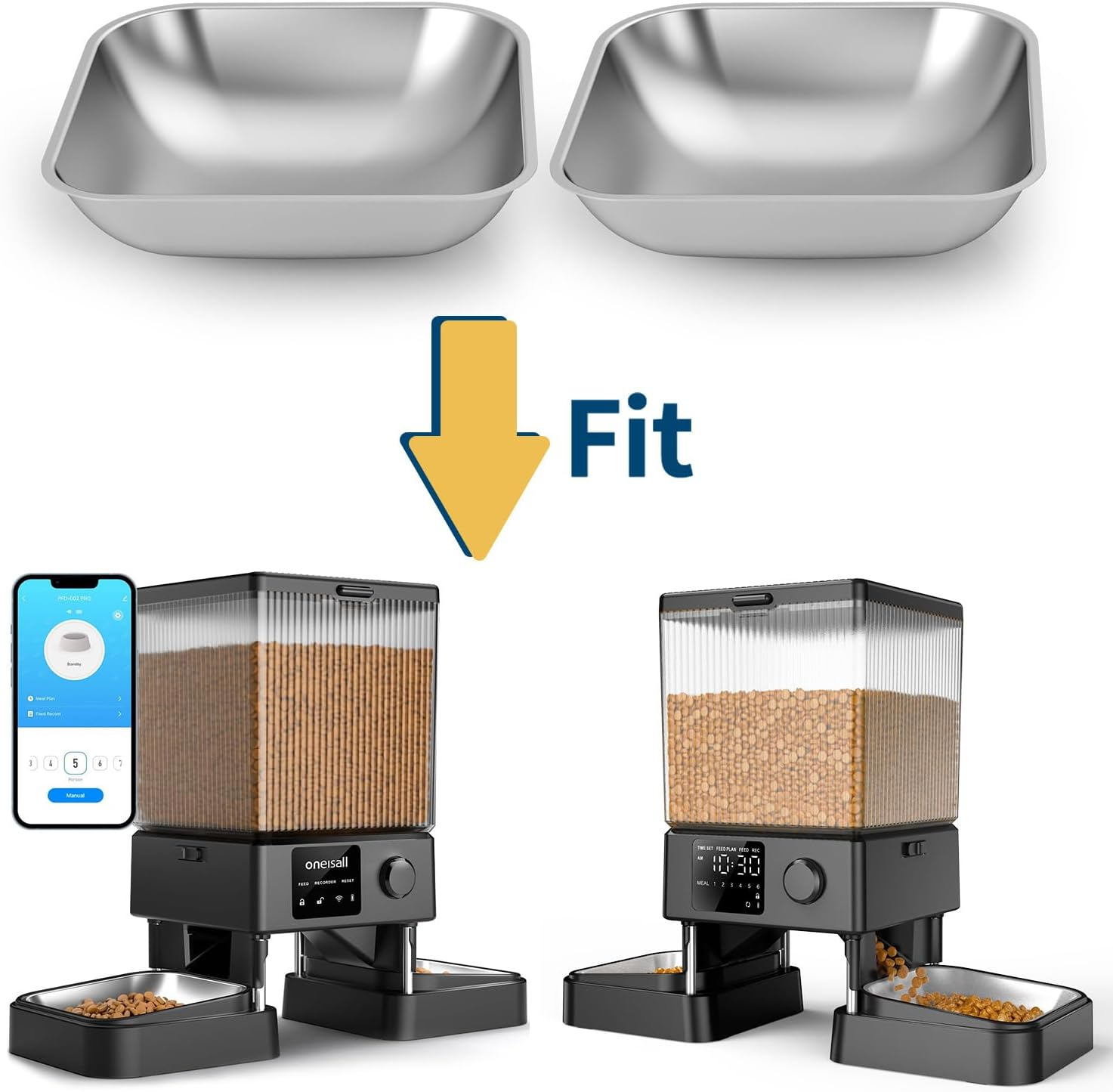 Oneisall Stainless Steel Bowls for Oneisall 5L Automatic Double Bowl Cat Feeder and 5L Wifi Automatic Double Bowl Cat Feeder (Pack of 2) image number 1