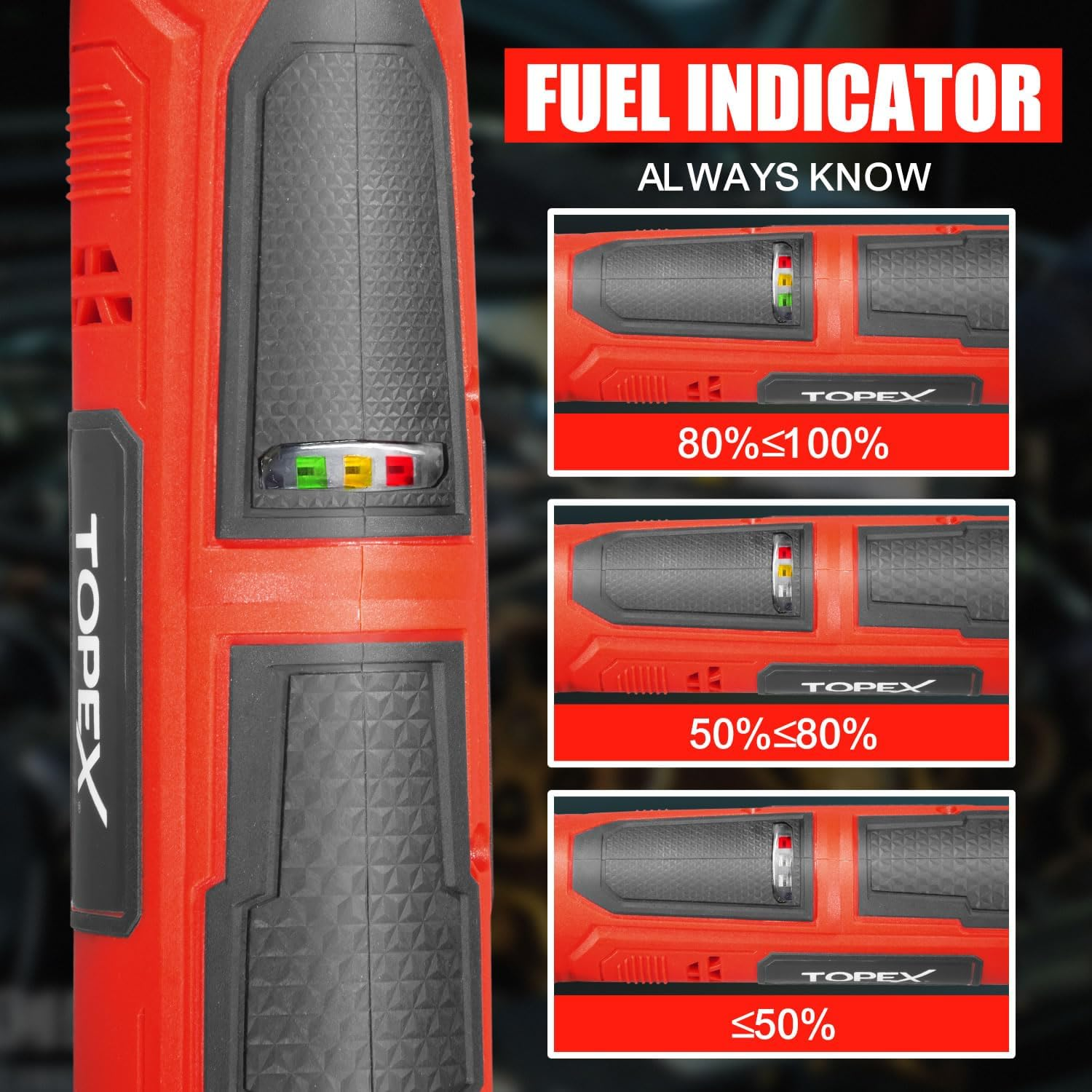 TOPEX 3/8" 12V Cordless Electric Ratchet Wrench 45NM 300RPM Variable Speed & LED Light, Electric Ratchet Driver Power Ratchet Tool Repair Tool W/Battery & Charger image number 4