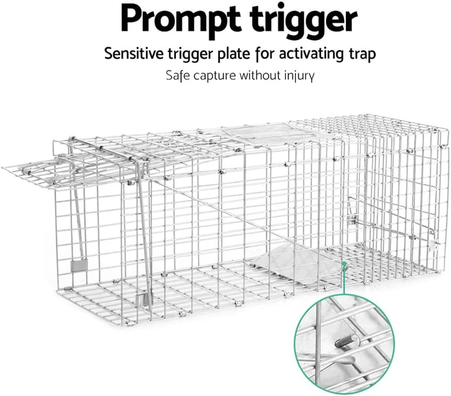 Gardeon Mouse Trap, 79 X 28 X 33Cm Guinea Pig Rat Rabbit Cage Possum Rats Fox Cat Humane Mice Traps Small Animals Cages for Indoor Outdoor Farm Backyard, Automatic Door Lock Collapsible Silver image number 4