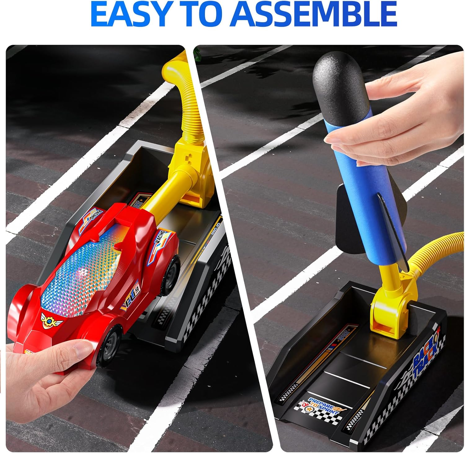 Rocket Toy Car Launcher, 2 Race Car and 6 Foam Rockets, Outdoor outside Backyard Toys for Boys & Girls, Birthday Gift Toys for Kids Boys Girls Age 3 4 5 6 7 8 Years Old image number 6