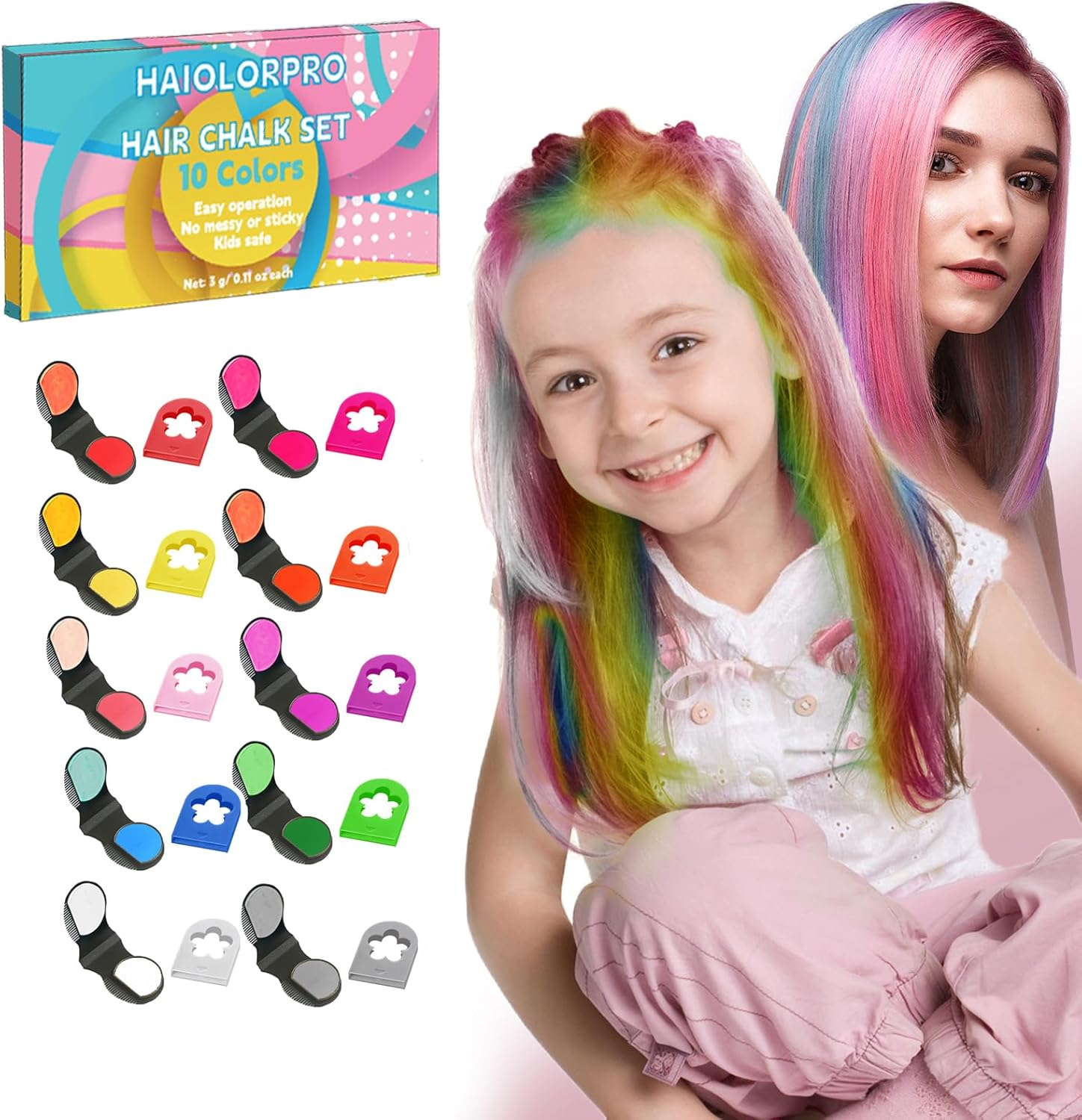 HAIOLORPRO 10PCS Hair Chalk for Girls, Temporary Hair Color Washable, Temporary Hair Dye for Kids Women Men, Gifts for Teens Girls, Boys, Kids, Halloween, Cosplay, Party image number 6