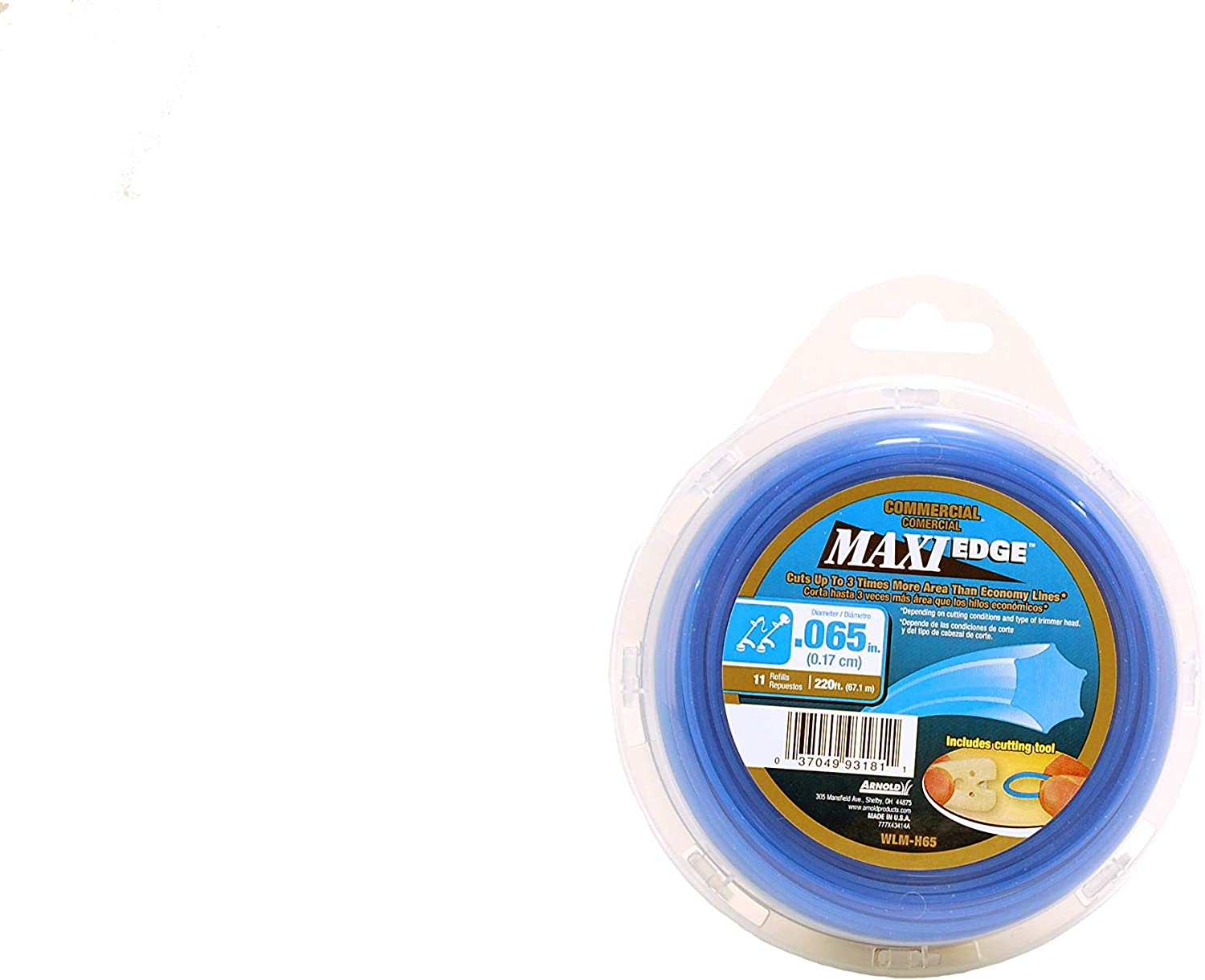 Arnold 490-030-0032 Maxi-Edge Commercial Grade String Trimmer Line with Cutting Tool, Universal Fit, 7 Refills, .155-Inch X 117-Feet - .065 Inch X 220 Feet