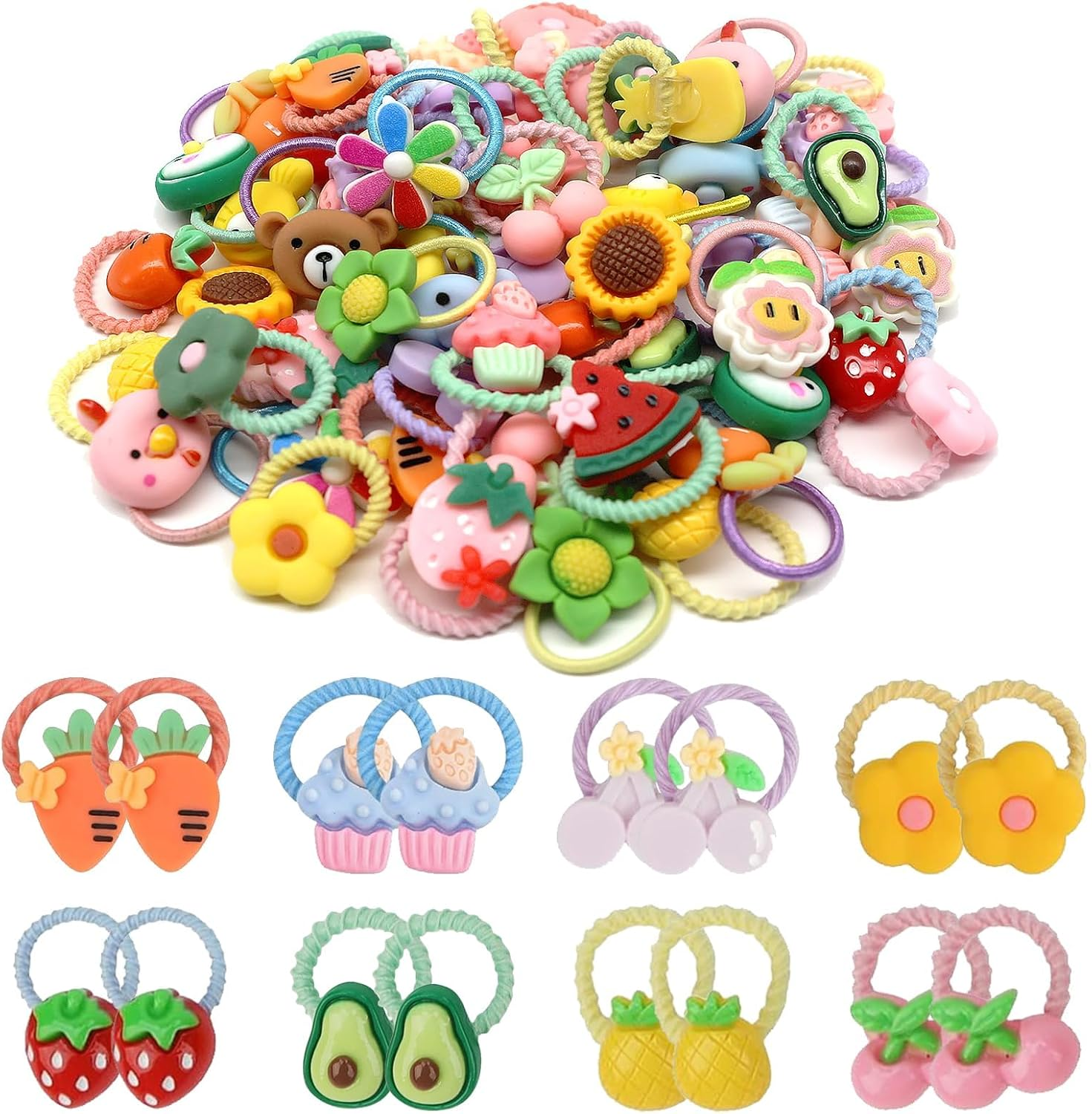 60Pcs Baby Hair Ties, Cute Cartoon Small Hair Ties for Toddlers Little Girls, Colorful Elastic Pony Tails Hair Bands 0.8Inch Dia, No Damage Seamless Soft Hair Ties Accessories, Kids Gift, Bluezoo image number 3