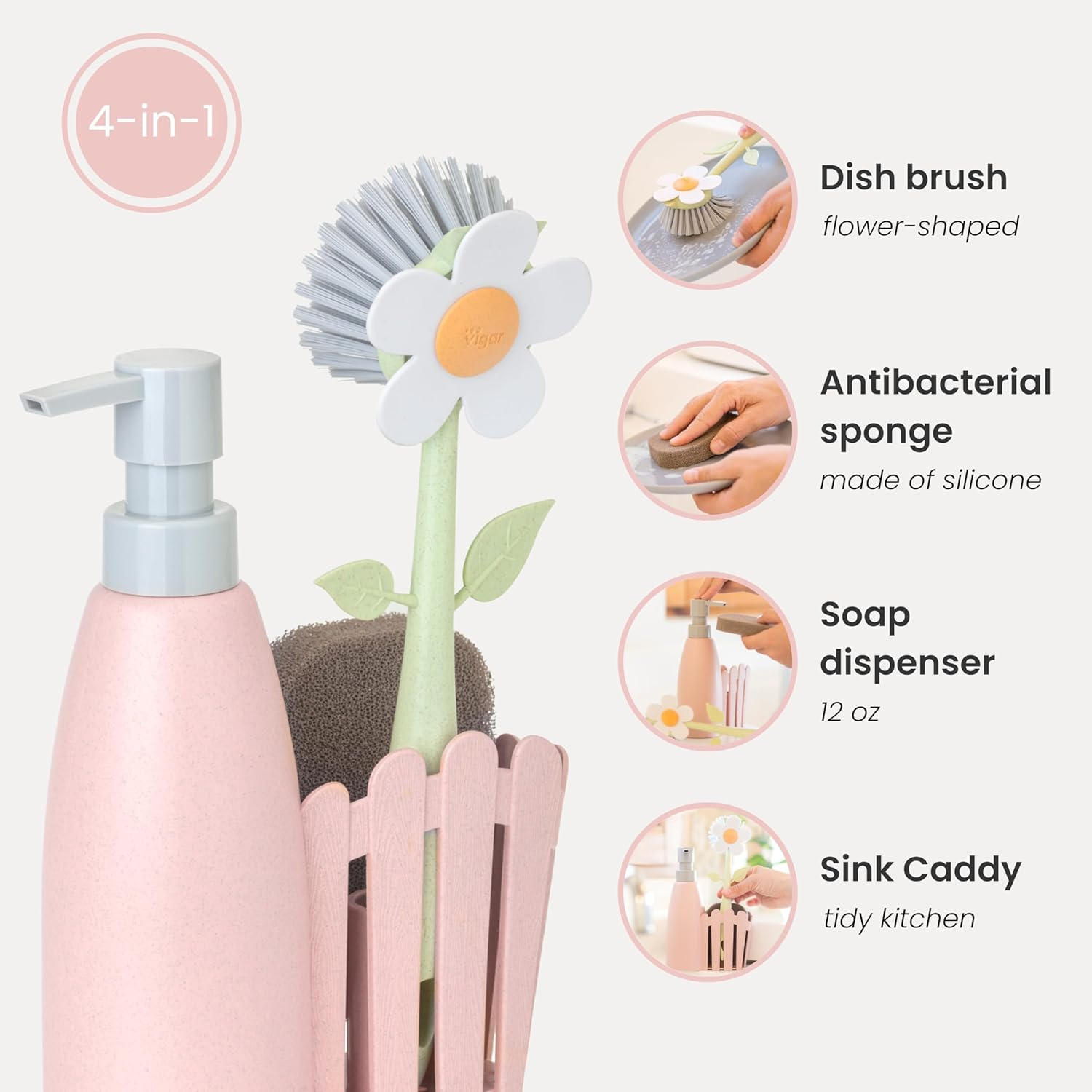 Vigar Fence Sink Set with Pink Florganic Soap Dispenser Set of 3 image number 4