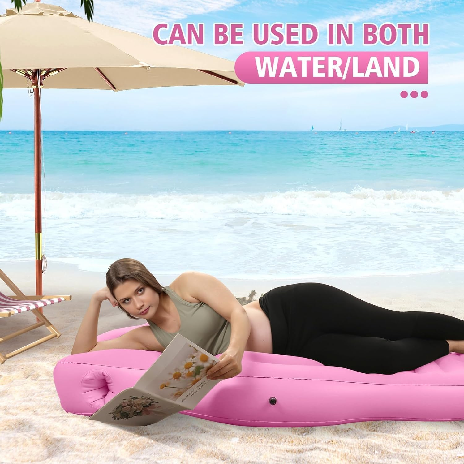 Inflatable Full Body Pregnancy Pillow, Flocking Thickened Mattress, Full Body Maternity Airbed with Belly Hole, Best Prone Sleeping Support for Pregnant Women, Includes Foot-Operated Inflatable Pump image number 2