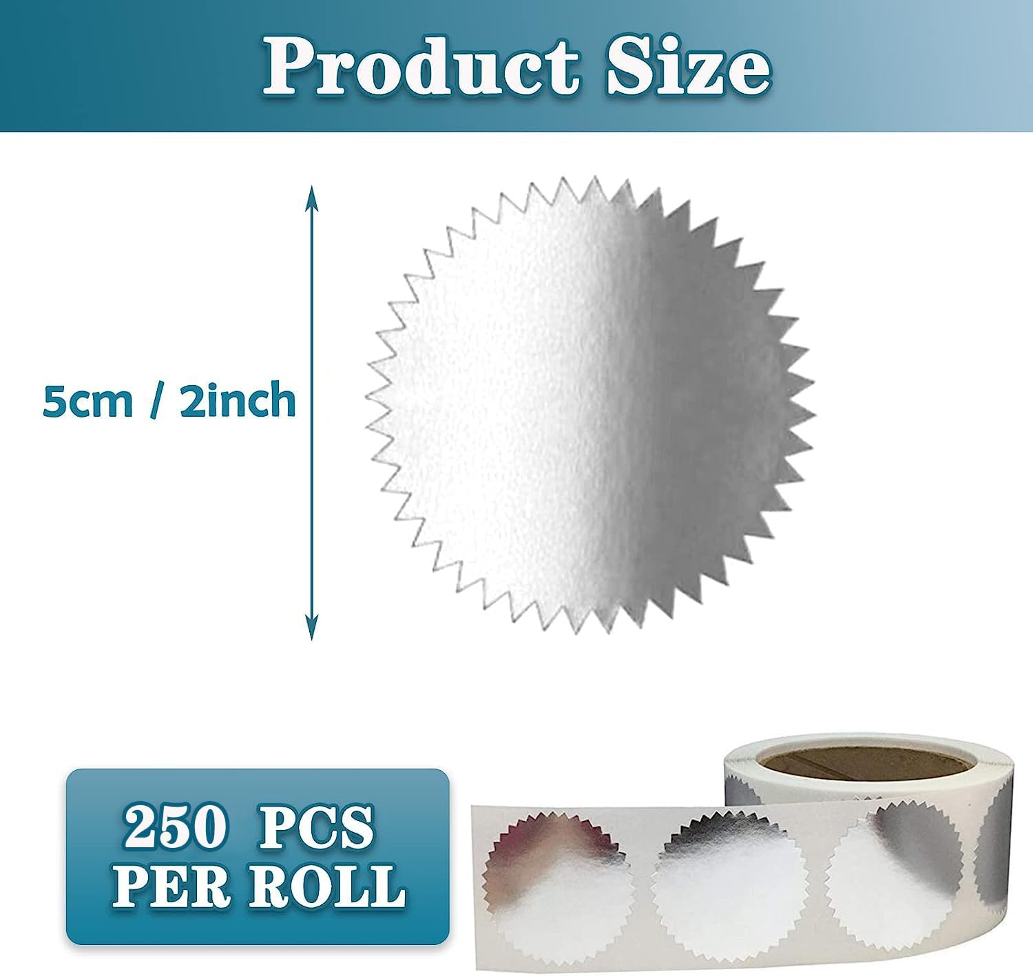 Certificate Award Seals, Silver Metallic Stickers with Serrated Edge 2'' Wafer Seals Labels for Envelopes, Package, School, Business - 250 PCS image number 3