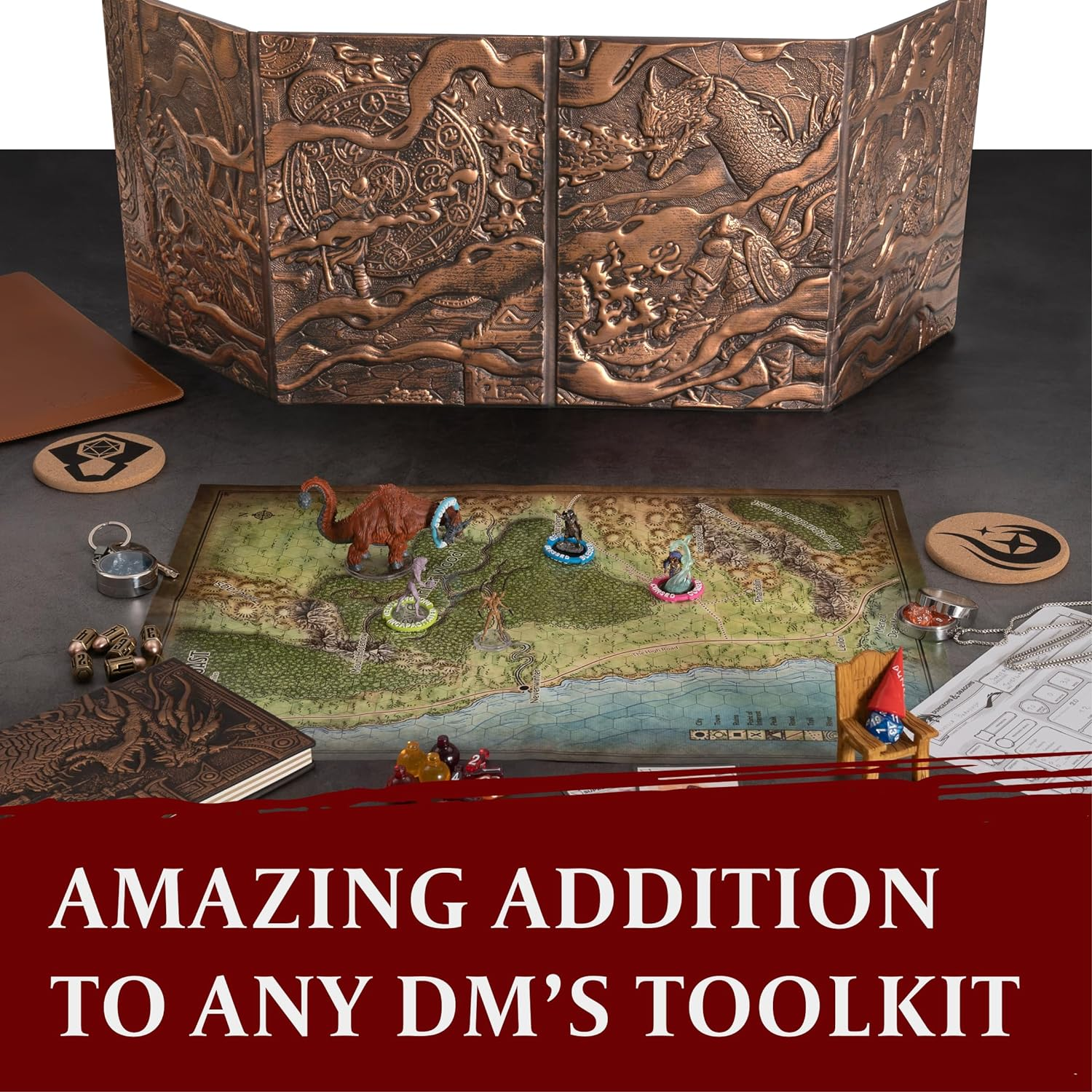 Lynx DND DM Screen 5E - D&D Dungeon Master 3D Faux Leather with Customizable Inserts Dungeons and Dragons GM / Game Accessories Gift for Man or Woman. Hide Your Dice Rolls, Maps & Books. image number 1