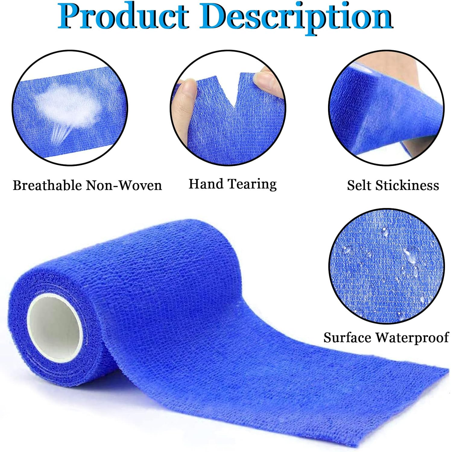 6 Rolls Cohesive Bandage, Self Adhesive Bandage Tape 10Cm X 4.5M Vet Wrap for Horses, Self Adherent Vet Wrap & Pet Wrap, Dog Bandages, Football Sock Wrap & Shin Guard Tape for Wrist & Ankle (Blue)