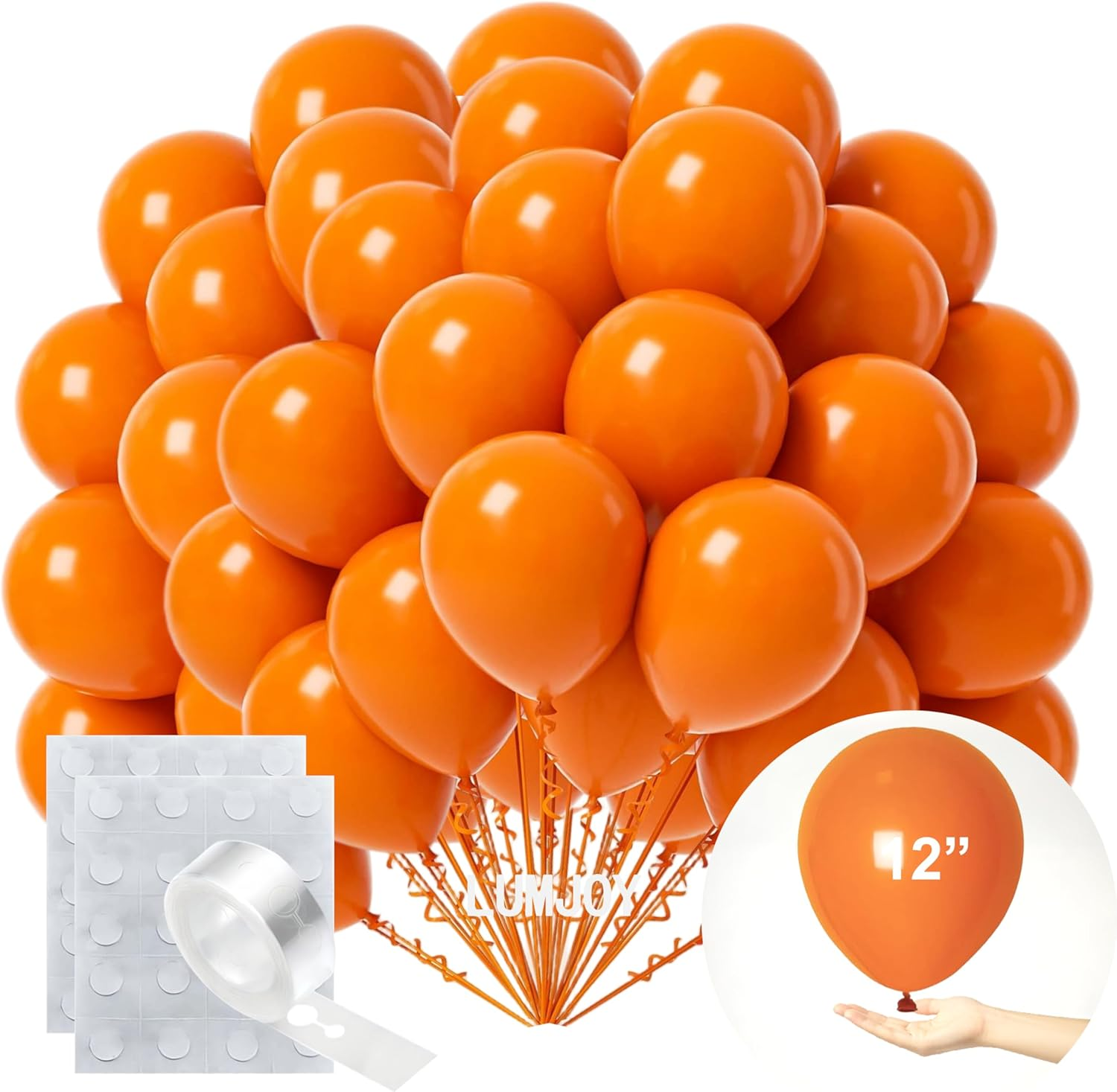 Lumjoy Matte Orange Latex Balloons 50Pcs 12 Inch 30Cm Decorative Helium Balloon with Strip and Sticker for Birthday Baby Shower Wedding Engagement Graduation Festival Party Decorations