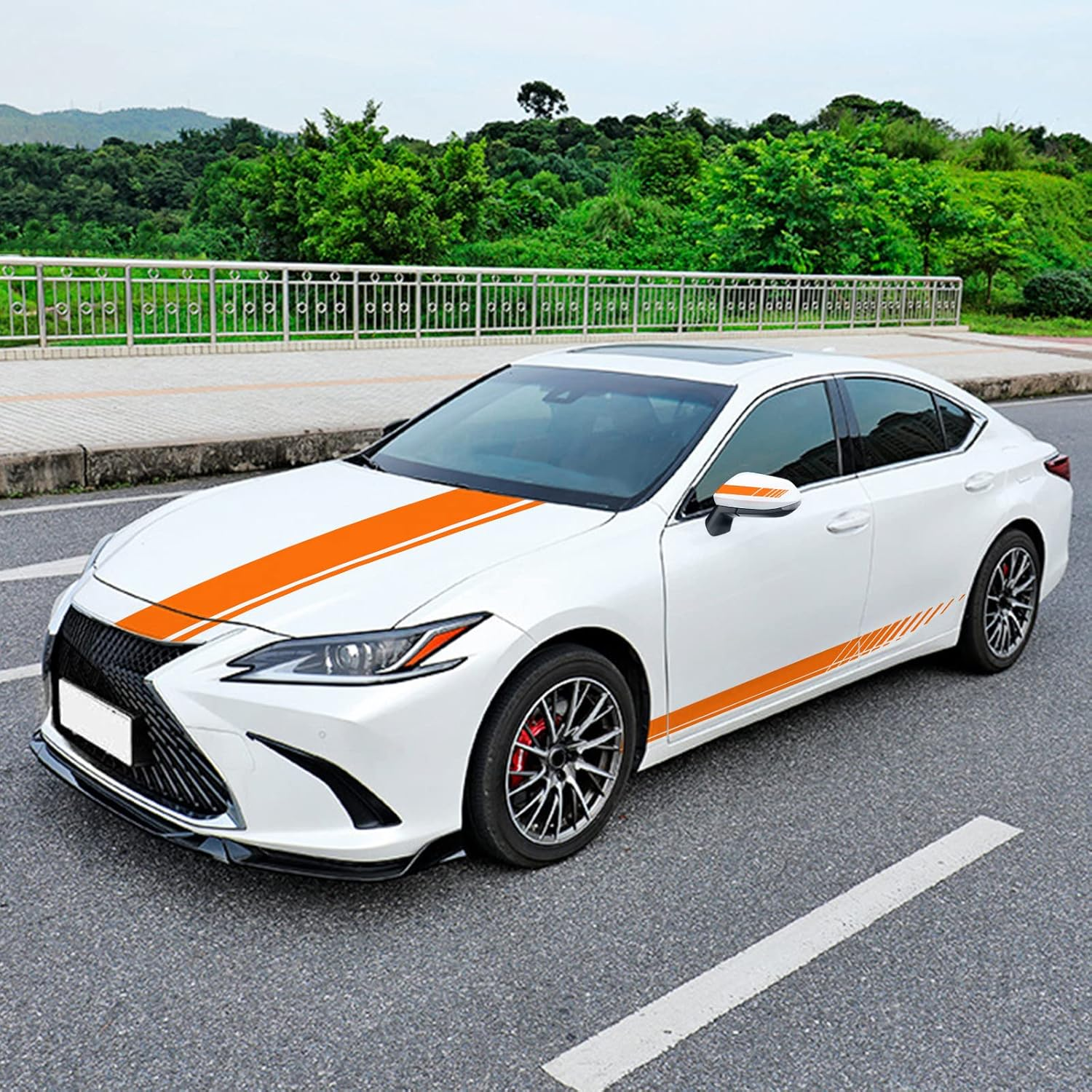 5PCS Car Hood Car Body Rearview Mirror Modified Sport Style Stripe Sticker Graphic Vinyl Racing Stripe Decal Decoration Accessories Sticker for Cars Orange - Grey image number 5