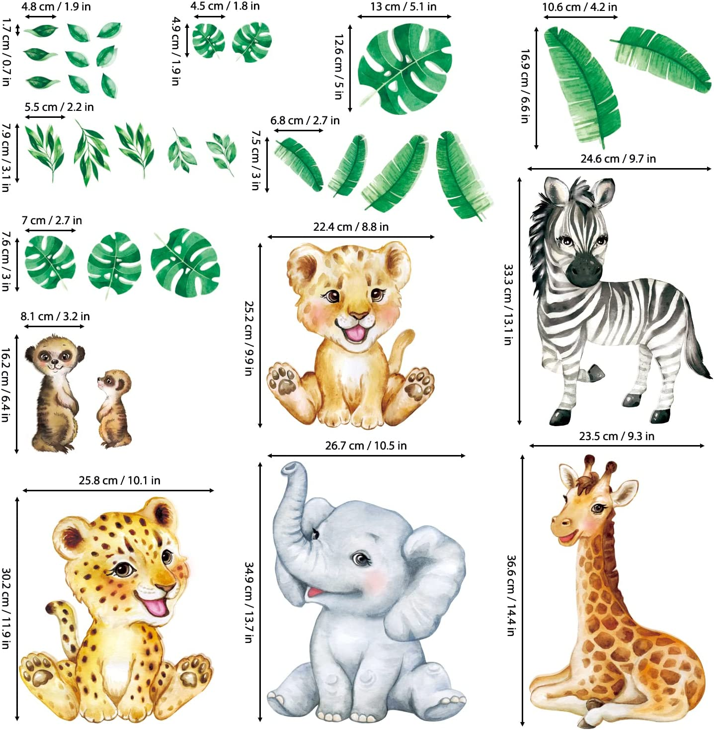 DECOWALL DSL-8067 Baby Jungle Animals Wall Stickers Decals Kids Nursery D&eacute;cor Baby Safari Boys Room Art Wallpaper Girl Decorations Elephant Lion Playroom Giraffe Bedroom Gift