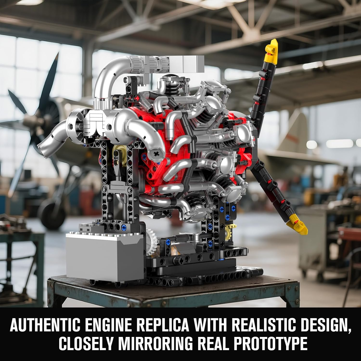 Mould King 10211 Technik Aeroplane Engine Model Kit - Electric Motor and Moving Piston, STEM Educational Toy for Teenagers, Adults/Collectors image number 3