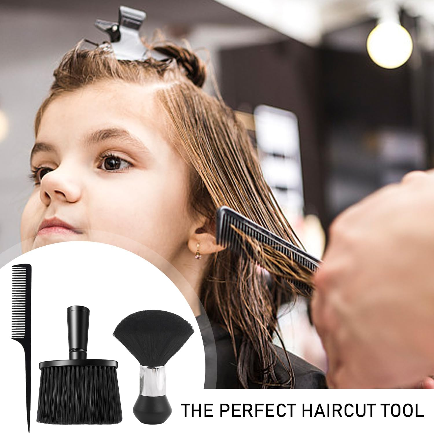 2 Pieces Barber Neck Brushes, with 1 Piece Pointed Tail Comb, Hairdressing Hair Brush with Handle, Soft Brush for Broken Hair, for Cleaning Broken Hair (Black) image number 4