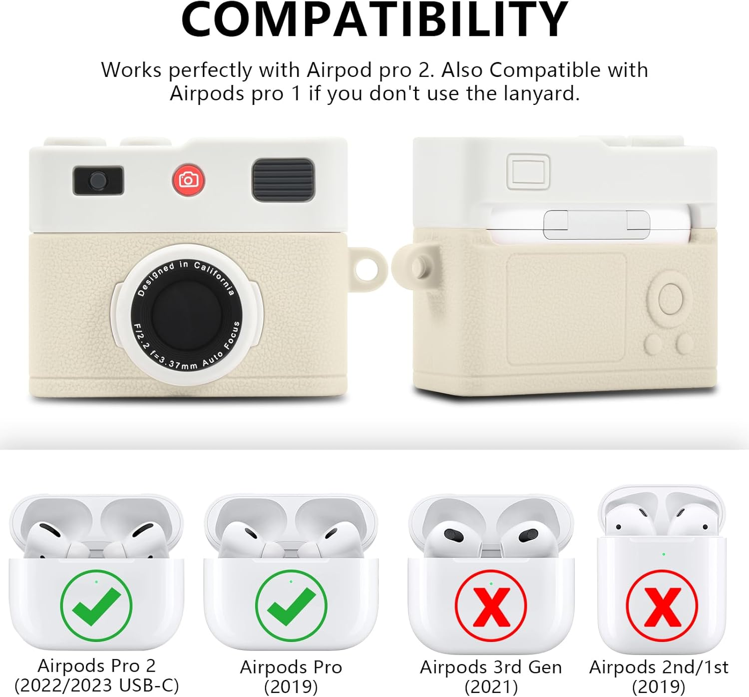 Airpods Pro 2Nd/1St Generation Case Cute 3D Camera Design Airpods Pro 2 Case Cover 2022/2023 Soft Silicone Charging Case for Apple Airpods Pro 2Nd/1St Gen for Women Men-White image number 6