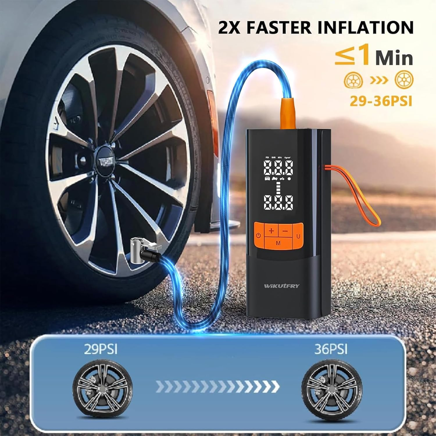 Tire Inflator Portable Air Compressor, 15000Mah and 150PSI Car Tire Pump with Pressure Display for Cars, Motorcycles, Bicycles, Ball Bikes with Tire Pressure Gauge, Dual-Use Type image number 6