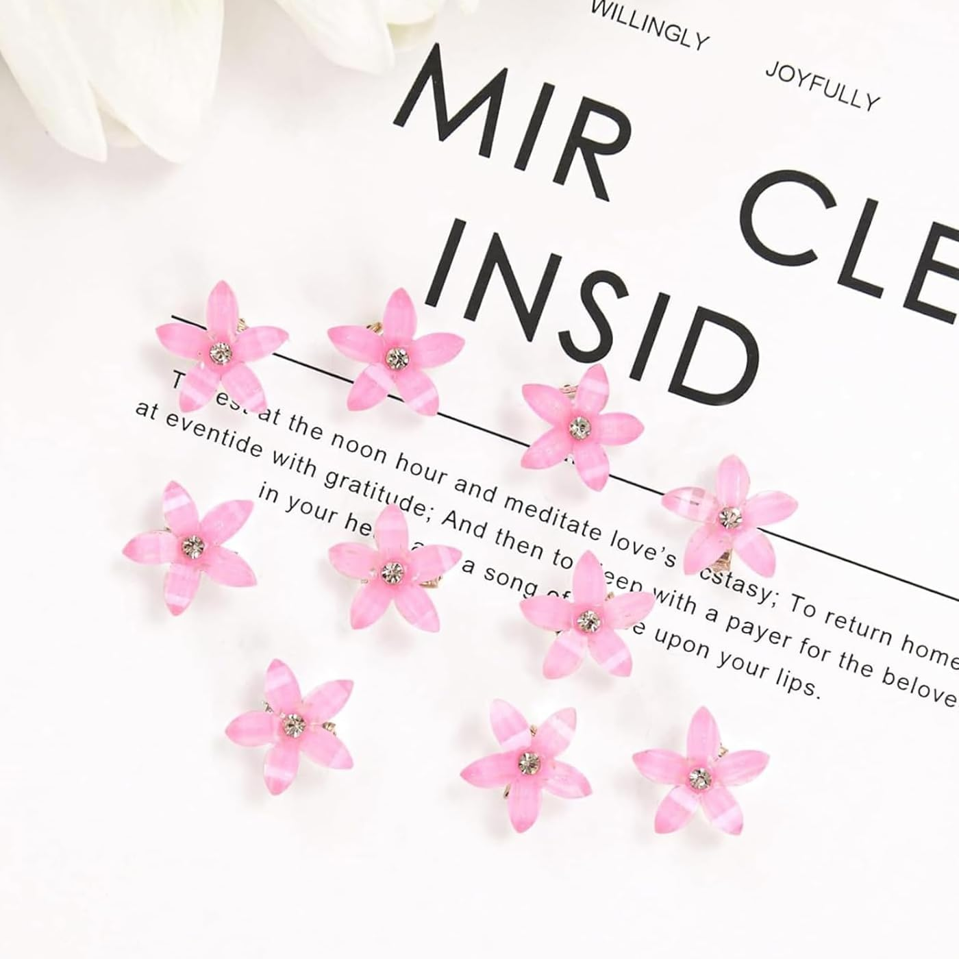AYNKH 20 Pieces Small Lily Hair Clips White Pink Rhinestone Cute Metal Pins for Girls Women Bridal Wedding Decorative Daily Hair Accessories image number 2