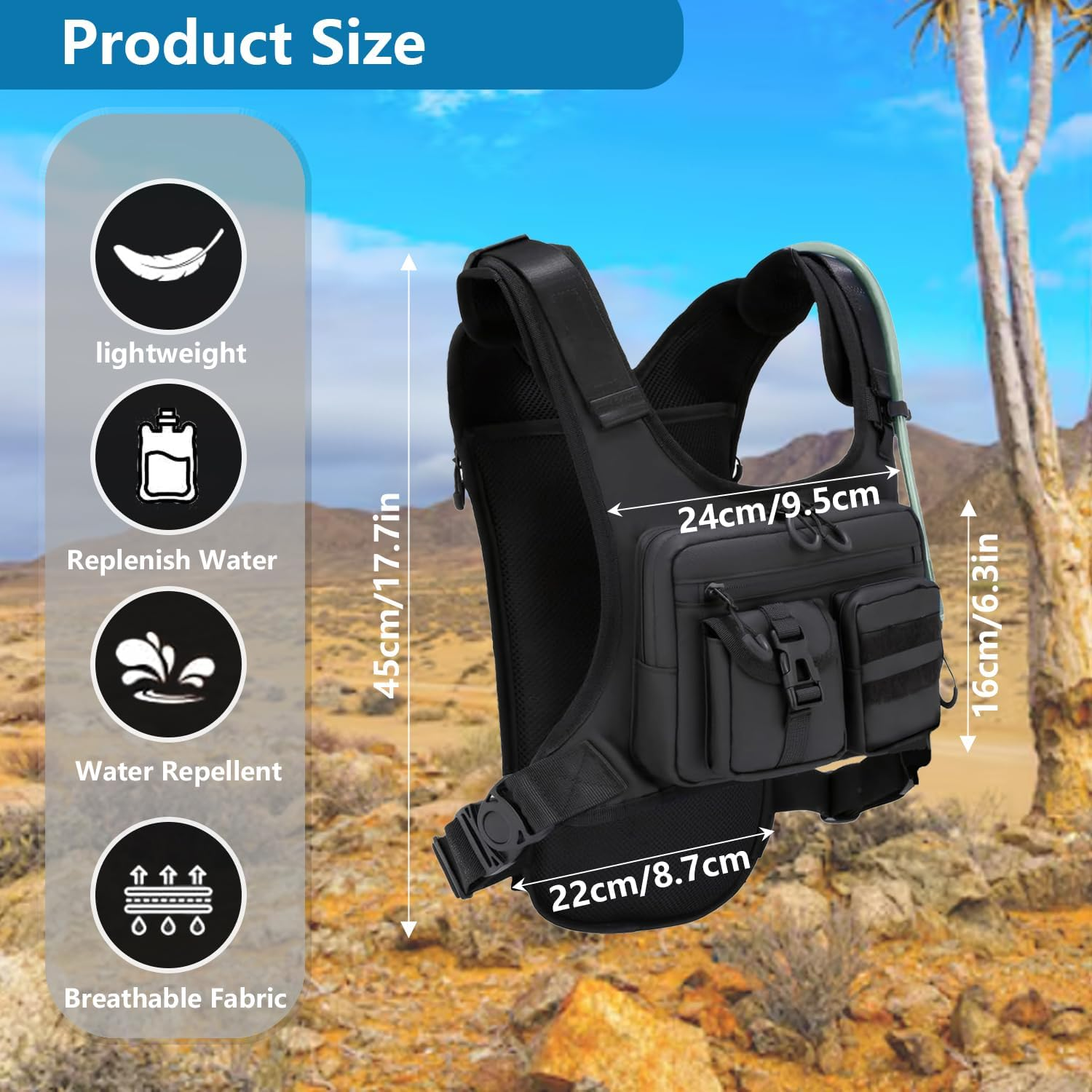Ultra-Compact Hydration Running Vest: Lightweight Chest Pack with Integrated 2L Reservoir for Multi-Sport Adventures (Hiking, Cycling, Racing) - Unisex Fit image number 4