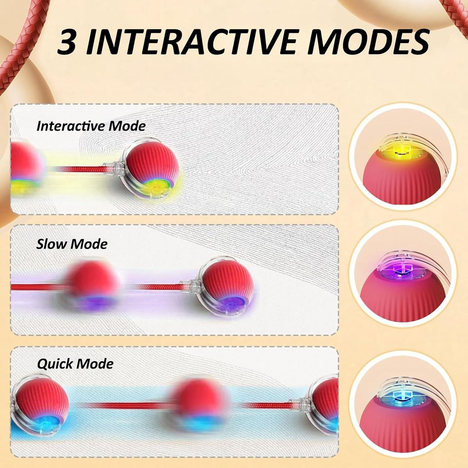 KIZCGE Cat Toys Ball, Interactive Cat Toy for Indoor Cats, 360&deg; Automatic Moving Cat Toy Ball, USB-C Rechargeable Kitten Toys (Red) - Red image number 2