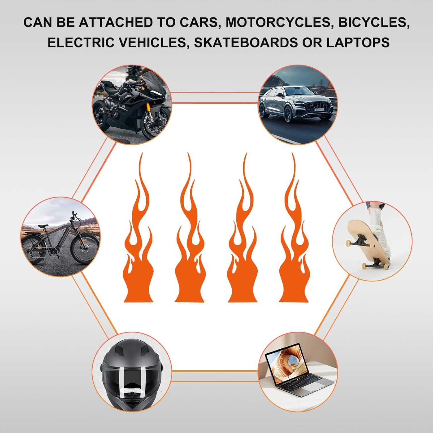 4 PCS Car Flame Reflective Sticker, Waterproof Racing Sports Flame Stripe Decal, Self Adhesive Bumper Decals Safety Stickers for Car Mirror Motorcycle Helmet, Car Accessories (Orange) image number 6