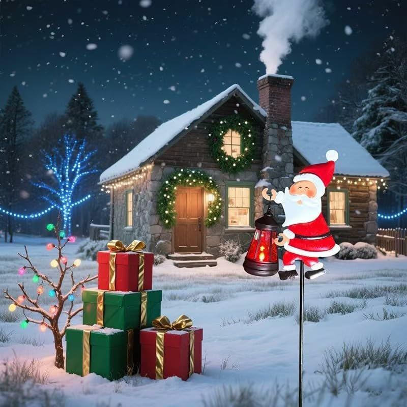 Christmas Santa Solar Kettle Lights, Garden Lawn Decorative Outdoor Waterproof Metal Watering Can with LED String Lights, Hanging Solar Lamp for Patio Yard Pathway Decorations Gifts (Color-2Pc)