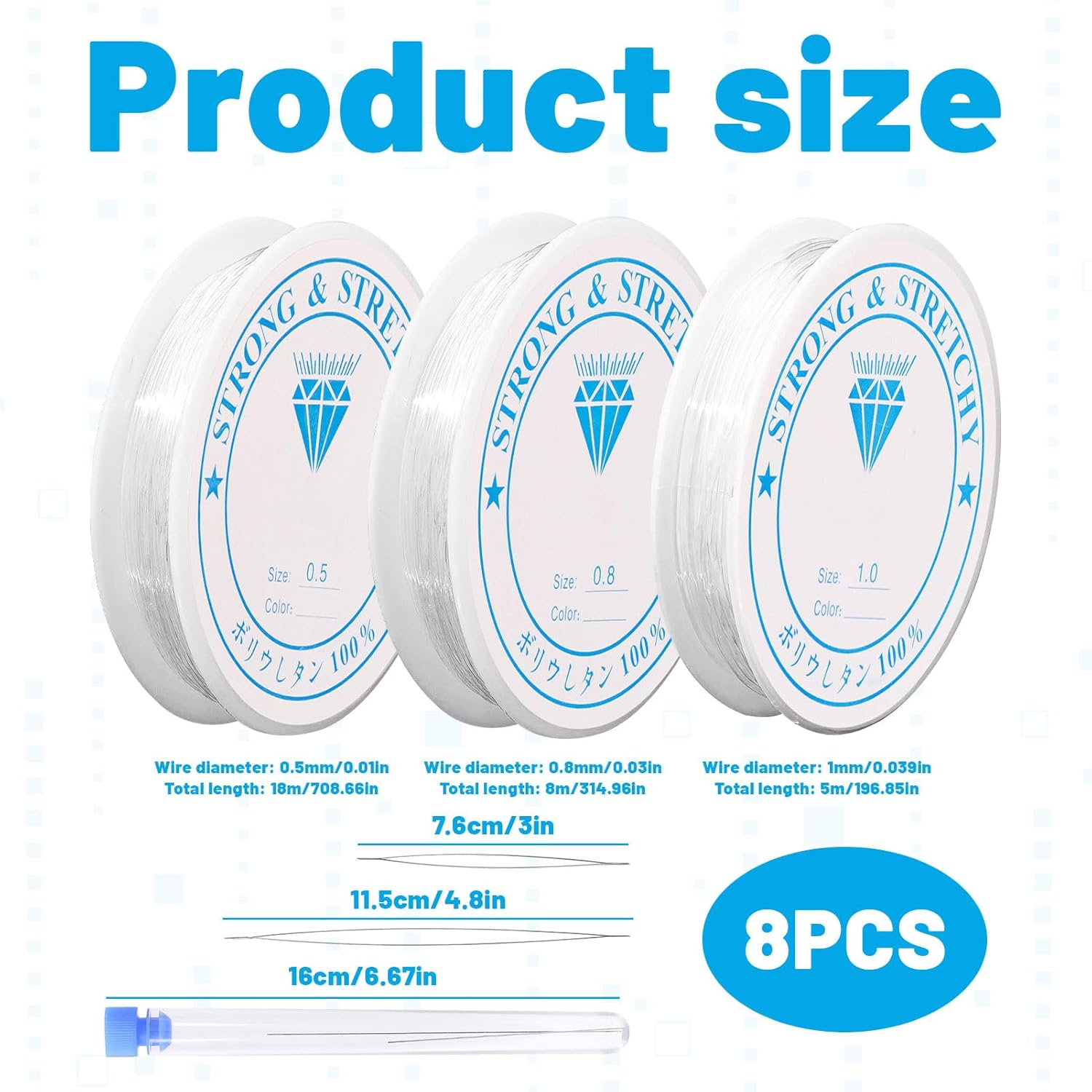 Elastic String for Bracelets, Bracelet String, 6 Rolls Premium Elastic Cord and 2 Pcs Open Beading Needle, Jewellery Elastic, Bracelet Making Kit, Perfect for DIY Jewelry and Beads Making!