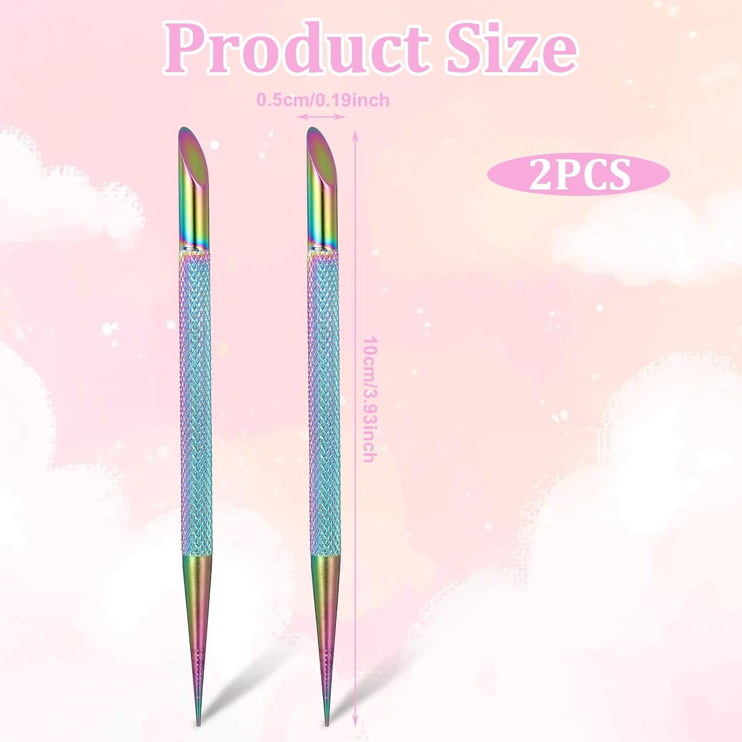 2 Pcs Nail Cleaning Cuticle Stick, Stainless Steel Cuticle Pusher Tool Nail Polish Remover Stick Polish Peeler Cutter for Fingernails Toenails Manicure Titanium Color image number 1