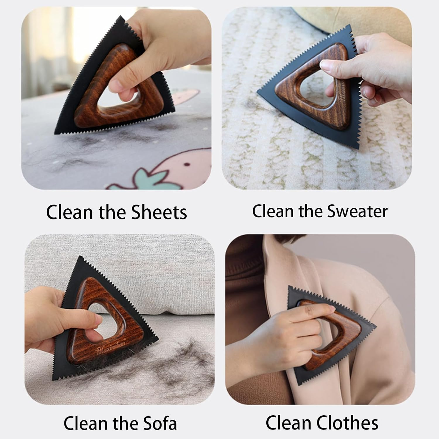 Wood Pet Hair Remover for Car, Car Seat, Auto Interior Detailing, Cat and Dog Hair Remover for Furniture, Couch, Clothing, Reusable Fur Remover image number 2