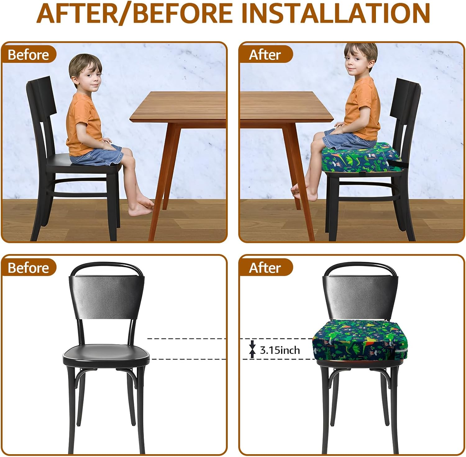 Toddler Booster Seat for Dining Table, Portable Booster Seat with Adjustable Safety Belt and Fastening Strap, Non-Slip Bottom Increasing Booster Cushion for Travel Home Toddler (Blue) - White image number 7