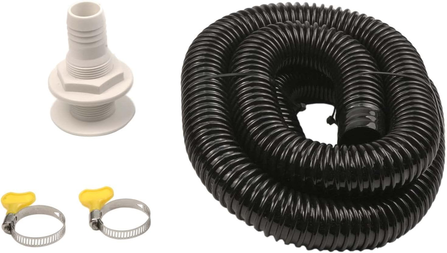 Bilge Pump Installation Kit with 1-1/8-Inch Dia Plumbing Kit - 6 FT Premium Quality Kink-Free Flexible PVC Hose, 2 Hose Clamps and Thru-Hull Fitting Included image number 1