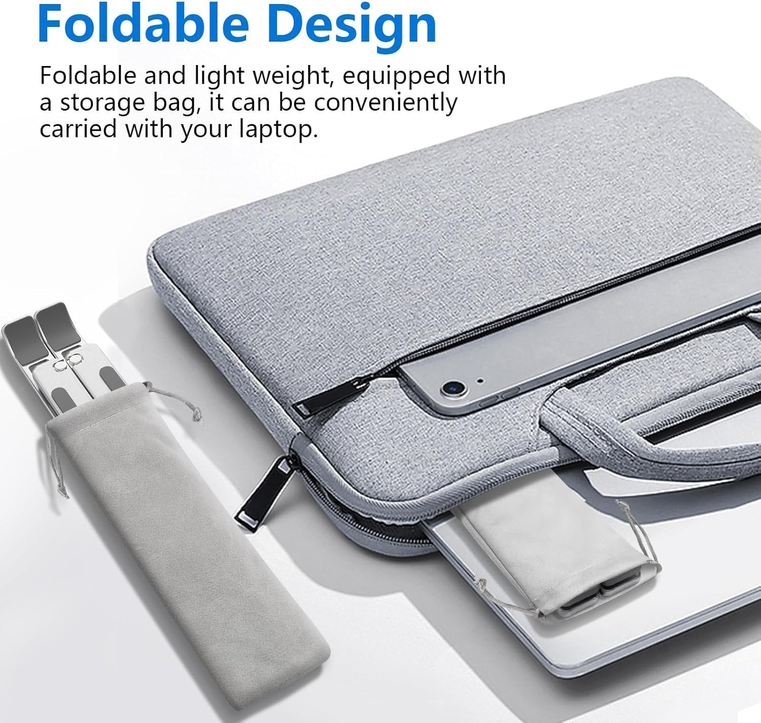 Laptop Stand, Hlculture Portable Adjustable Tablet Stand, Foldable Aluminum Laptop Holder Riser, Compatible with Macbook Air, Macbook Pro, HP, More 10-15.6" Laptops & Tablet (Silver-1Pack) - Silver-1Pack image number 6