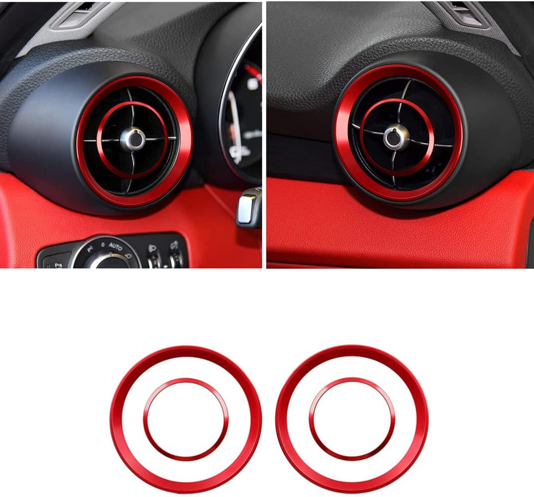 Car Interior Modification Accessories Fit for Alfa Romeo Giulia Stelvio 2015-2023 Aluminum Alloy Upgrade Decoration Accessories (Red, Rear Vent Decoration Ring 4Pc / Set) image number 2