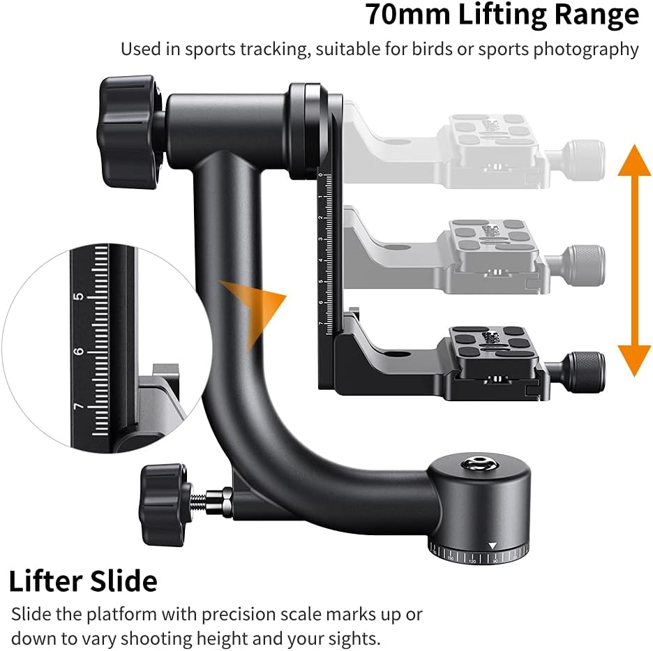 K&F CONCEPT Aluminum Alloy 360 Degree Panoramic Gimbal Tripod Head with 1/4'' Standard Quick Release Plate and Bubble Level,Load Capacity up to 20Kg/44Lbs image number 4