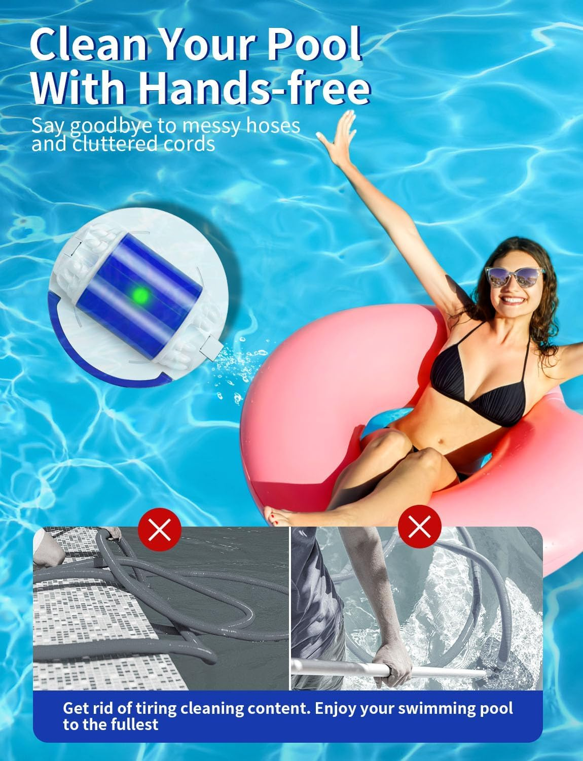 X1 Robotic Pool Vacuum for above Ground Pool, Automatic Cordless Pool Cleaner with 45W Dual-Motor, Ideal for Above-Ground Flat Pool, 2L Debris Capacity image number 4