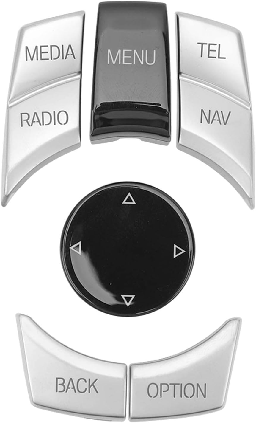Grcfumo 6Pcs Car Multimedia Control Button, Media Button Remote Control, Car Center Console Touch Knob Button Cover for E70 X5 2006‑2013 (Matte Black)