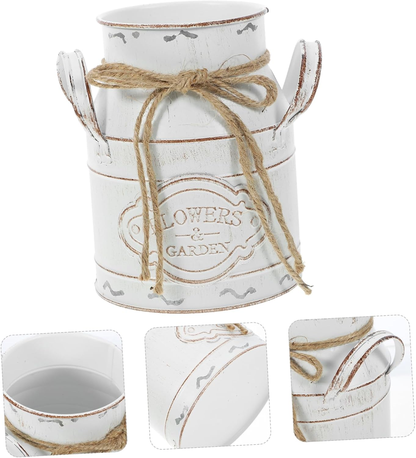 ORFOFE Retro Iron Flower Bucket for Desktop Garden Supplies Creative Planting Floral Vase Decor Handle Iron Bucket Flower Vase for Plant image number 3