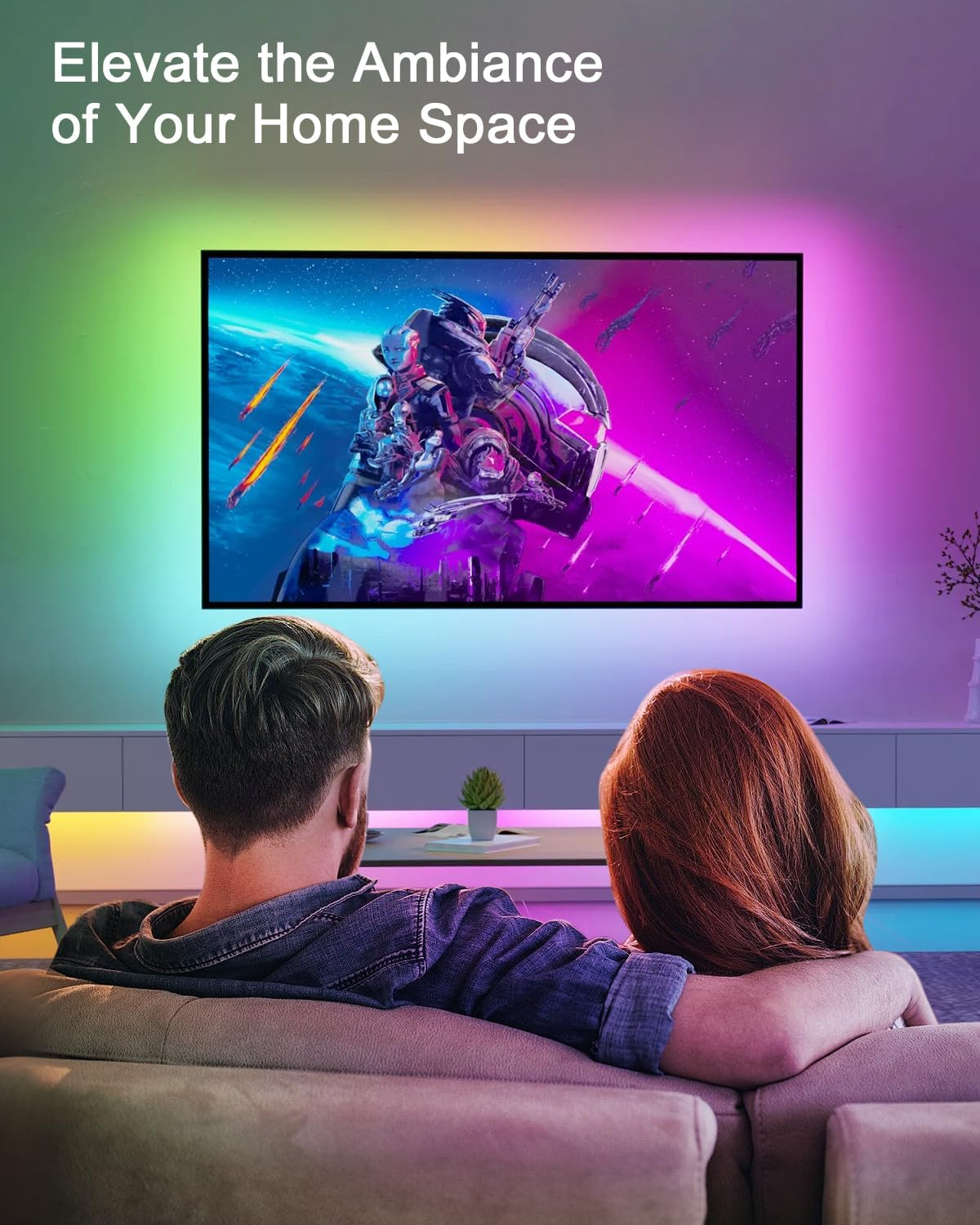 ALITOVE 5M RGB IC LED Strip Light 16 Million Colors Changing DC USB LED Light for TV Backlight with Music Sync Bluetooth APP Control LED Lights Strip for Bedroom Party Christmas Decor image number 2