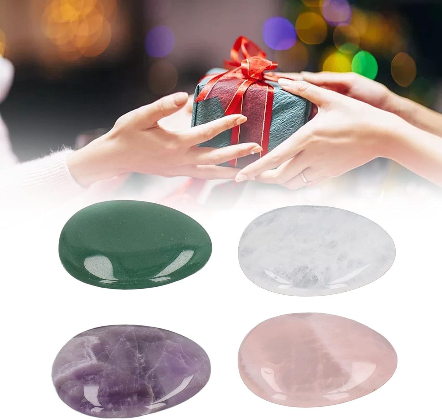 Thumb Worry Stone, 4 PCS Amethyst, Rose Quartz, Green Aventurine and Clear Quartz Healing Crystal Pocket Palm Stone, Chakra Stones, Oval Pocket for Anxiety Stress Relief, image number 6