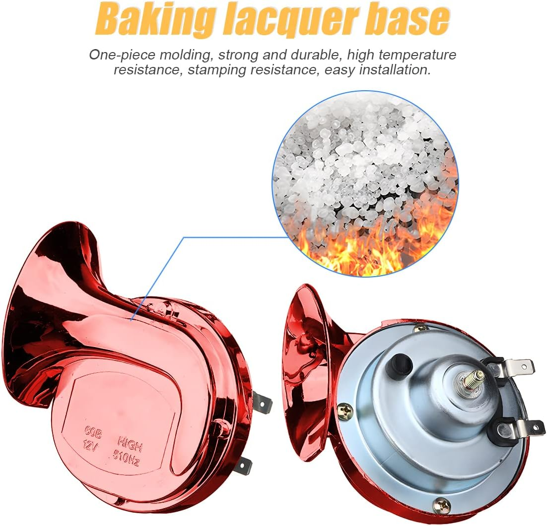 Moly Magnolia 300DB Super Loud Train Horn, 2PCS Car Air Electric Snail Double Horn, 12V Waterproof Air Horns Replacement Kit, Auto Accessories Universal for Motorcycle, Truck, Bike, Boat (Wine Red) - Gray image number 2