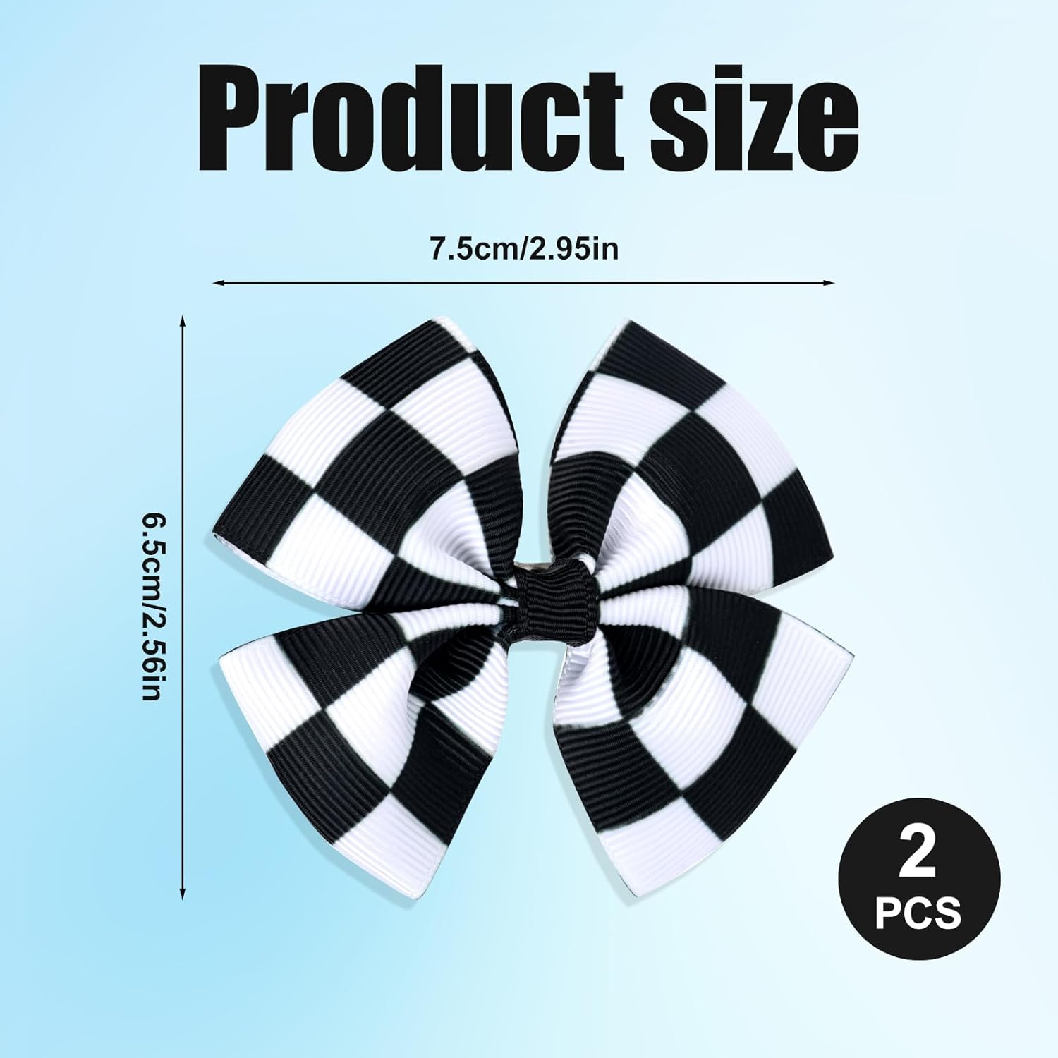 2Pcs Racing Checkered Flag Bow Clips, Hair Bow Clip Black and White Racing Fan Pigtail Hair Clips Hair Accessories Racing Checkered Styling for Kids Women Girls Thick Thin Hair image number 1