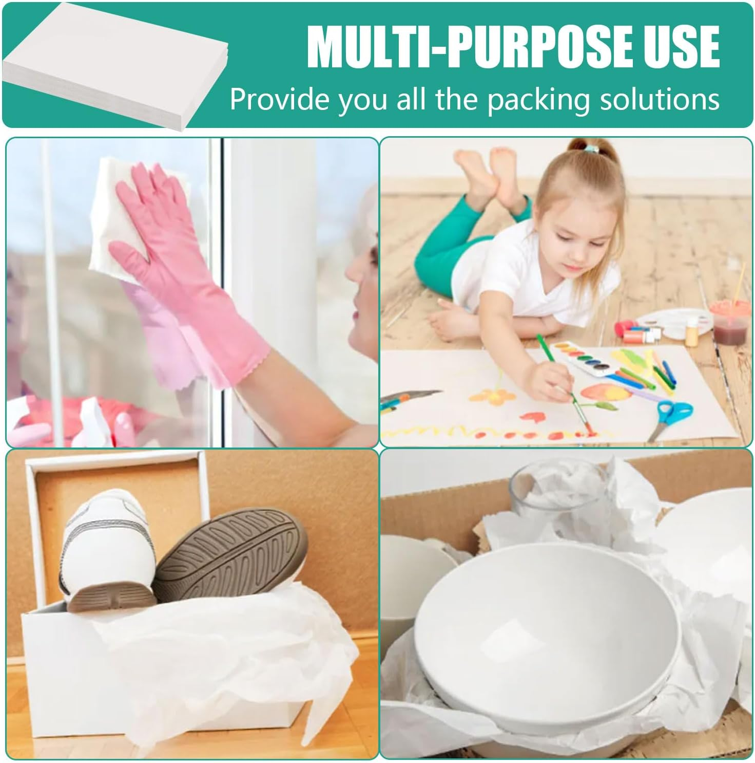 Packing Paper Sheets for Moving Newsprint Paper Newsprint Packing Paper Sheets for Shipping Transportation Wrapping Fill the Moving Boxes and Protect Fragile Items (100 Sheets, 38X70Cm, 14.9"X27.5") image number 4