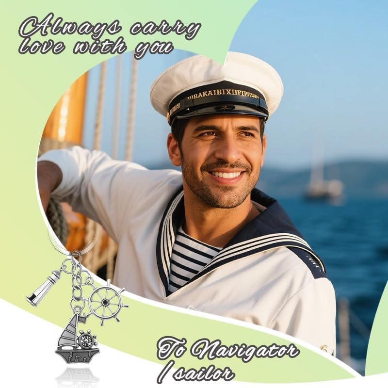 Sailor Birthday Gifts for Grandson Son Navy Graduation Presents for Him Husband Boyfriend Navy Retirement Gifts for Men Elderly Dad Grandpa Sailor Themed Gift Sailing Keychain for Boys Brother Nephew image number 3