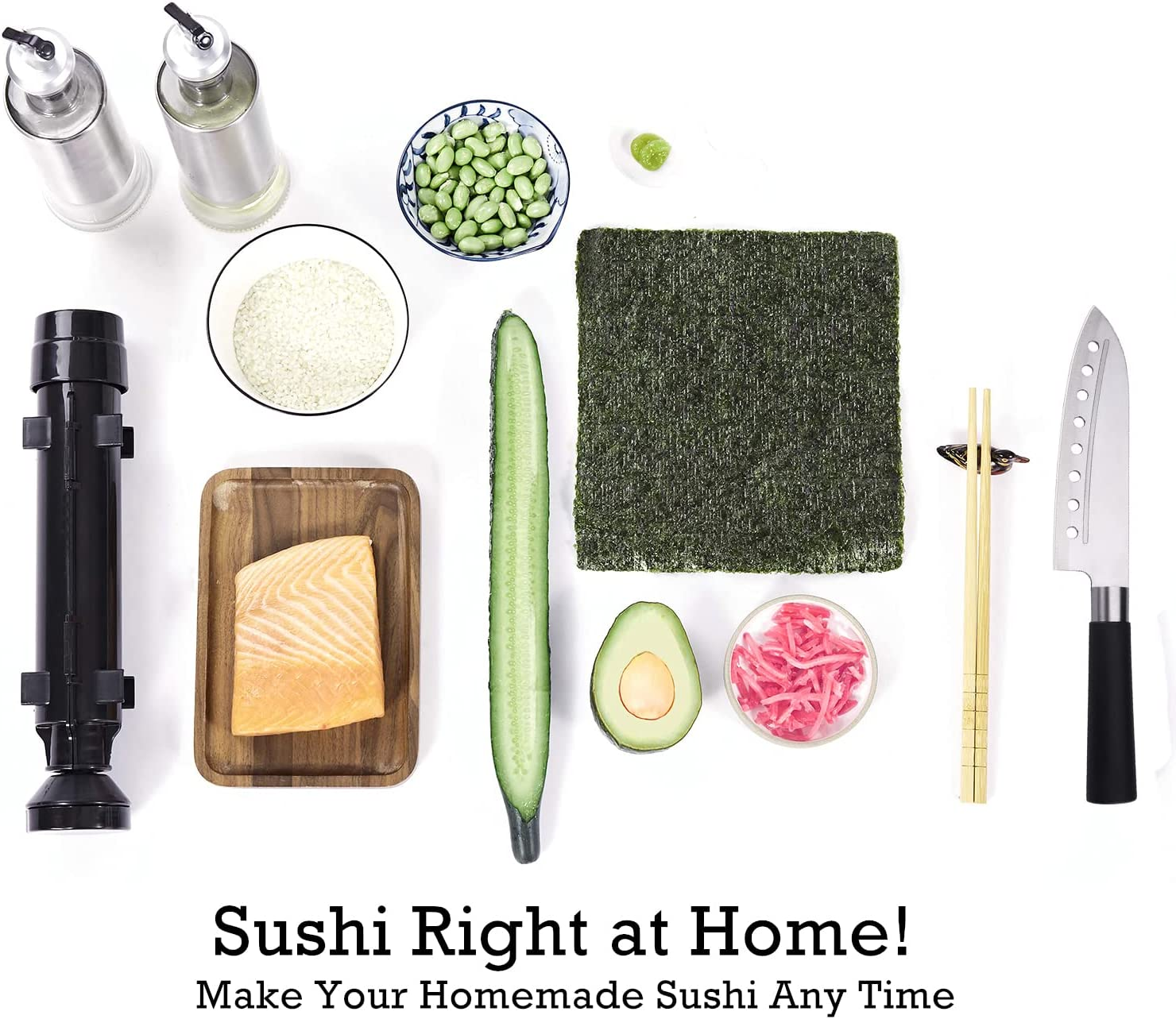 FUNGYAND Sushi Making Kit, All in One Sushi Bazooka Maker with Bamboo Mats, Bamboo Chopsticks, Avocado Slicer, Paddle, Spreader, Sushi Knife, Chopsticks Holder, Cotton Bag, DIY Sushi Roller Machine