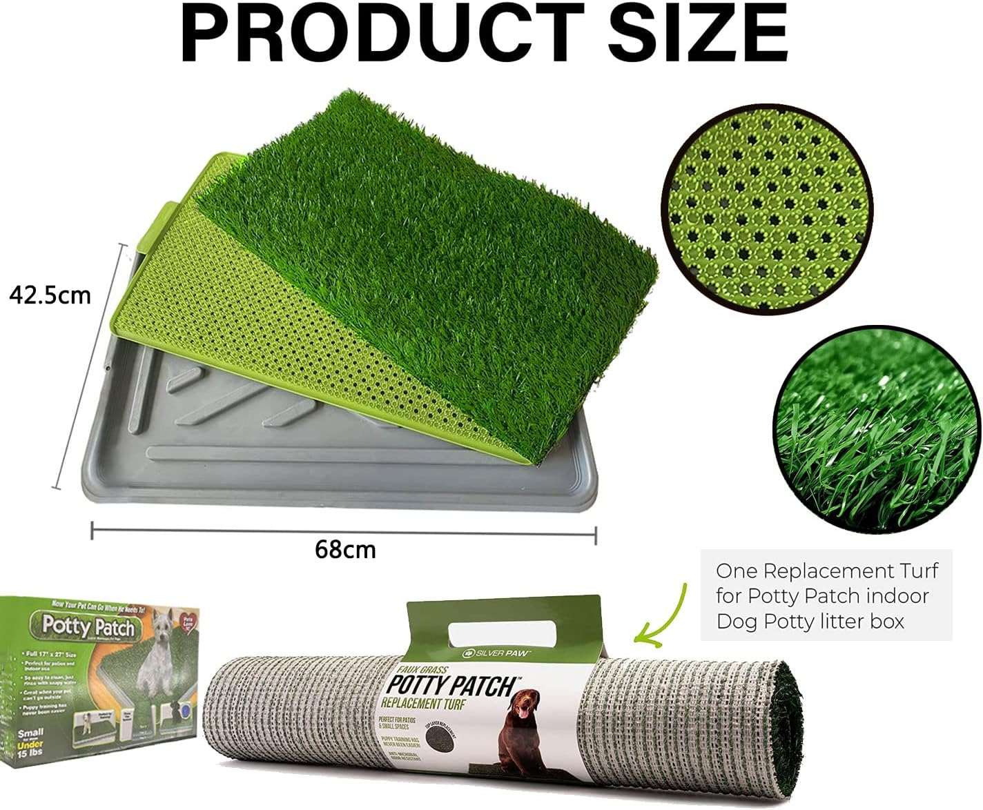 68 X 42.5Cm Dog Toilet Puppy Pee Training Pad, Dog Grass Pad with Tray for Puppy Training, with 2 Packs Replacement Grass Pee Pad, Dog Indoor Potty Systems for Outdoor or Apartment image number 1